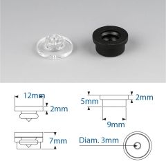 Douilles Easyfix Mini Mâle à coller Femelle à visser Diamètre : 12 mm. Entretoise totale : 7 mm - Couleur Noire Usage intérieur uniquement - Sachet de 100 Pièces