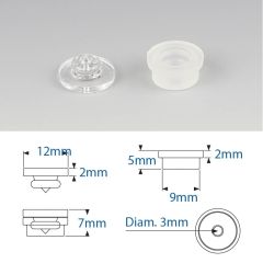 Douilles Easyfix Mini Mâle à coller Femelle à visser Diamètre : 12 mm. Entretoise totale : 7 mm - Couleur Transparente Usage intérieur uniquement - Sachet de 100 Pièces