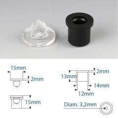 Douilles Easyfix Petit Mâle à coller Femelle à visser - ∅ 15 mm - Entretoise : Totale 15 mm - Couleur Noire - Sachet de 100 pièces