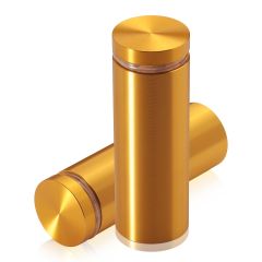 1'' Diameter X 2-1/2'' Barrel Length, Aluminum Flat Head Standoffs, Gold Anodized Finish Easy Fasten Standoff (For Inside / Outside use) Tamper Proof Standoff